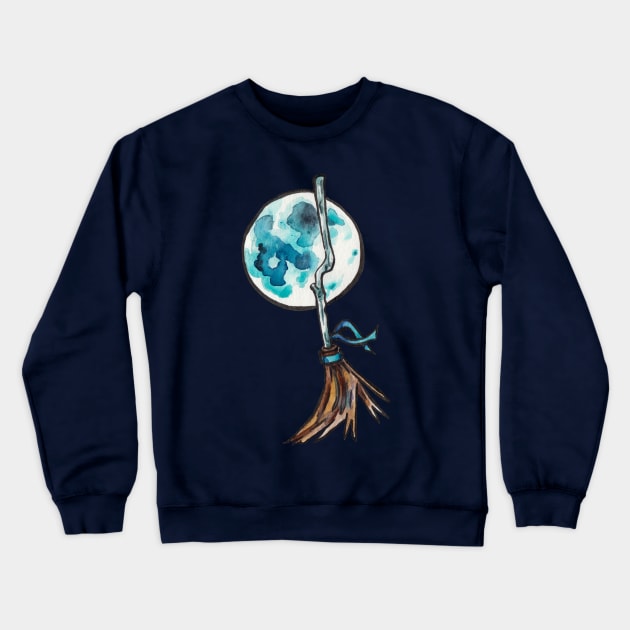 Blue Moon Witch's Broom Crewneck Sweatshirt by JenTheTracy